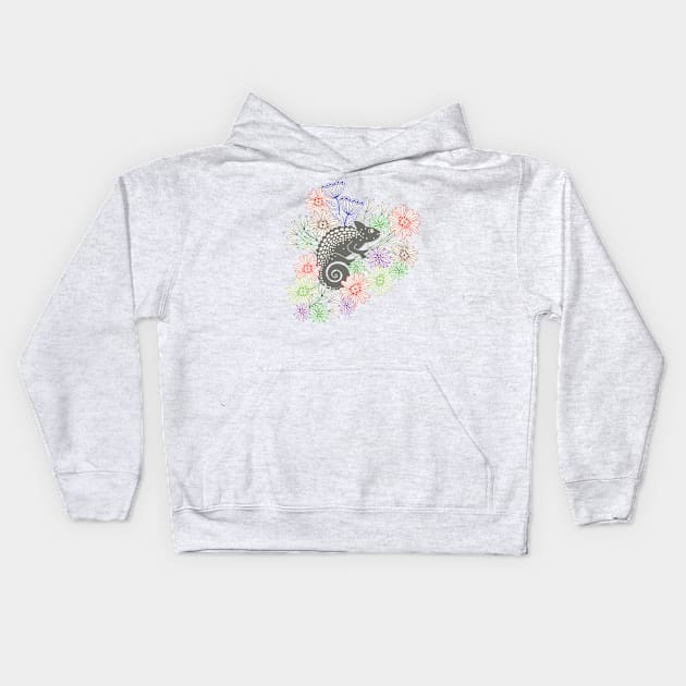 CHAMELEONS JUST WANNA HAVE FUN Cute Reptile Lizard with Rainforest Jungle Flowers in Retro Gray - UnBlink Studio by Jackie Tahara Kids Hoodie by UnBlink Studio by Jackie Tahara